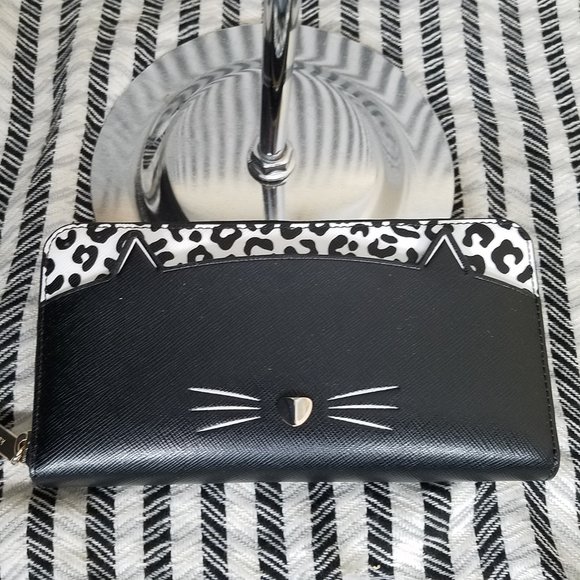 MAKE AN OFFER kate spade cat meow wallet continental large black new with tag